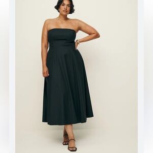 Reformation Astoria Black Strapless Cotton Midi Dress